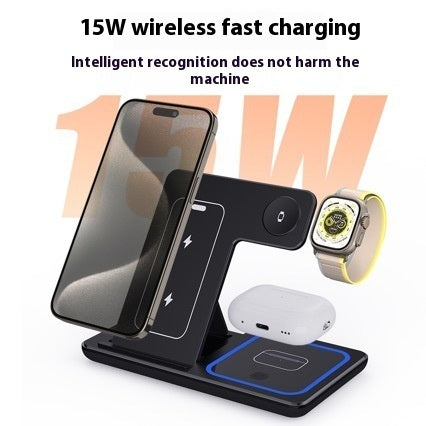15W 3 In 1 LED Fast Wireless Charger Stand Foldable Charging Station - Gifts for Them