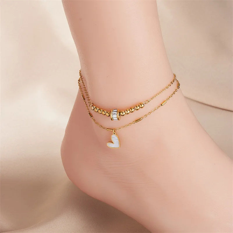 Boho Classic Love Heart Ankle Chain Double Layer Chain - Gifts for Them