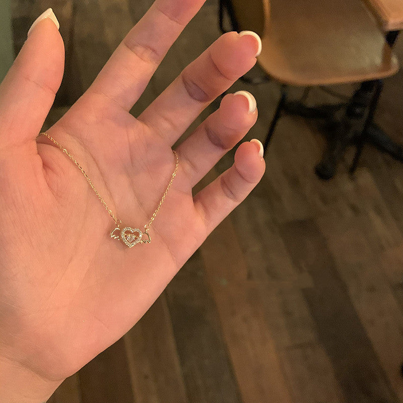 Vintage Gothic Heart Crown Angel Wings Pendant Necklace - Gifts for Them