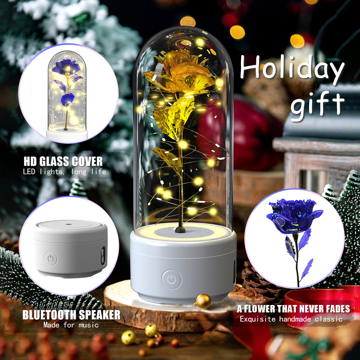 Creative 2 In 1 Rose Flowers LED Light And Bluetooth-compatible Speaker - Gifts for Them