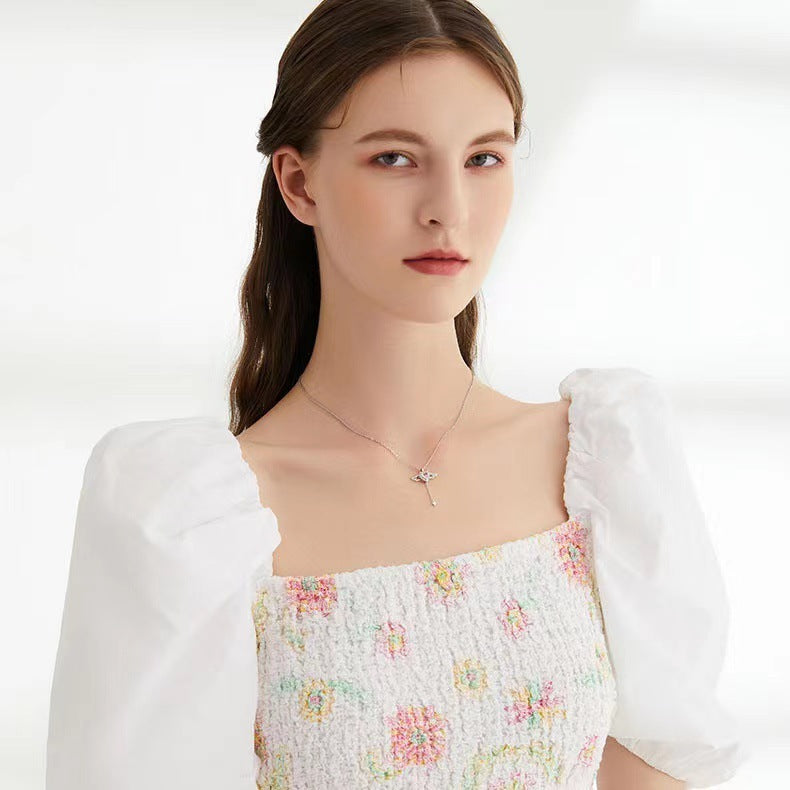 Moving Cupid Heart Angel Wings Tassel Necklace With Crystal Clavicle - Gifts for Them