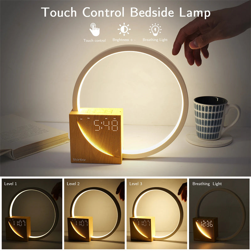 Bedside Lamp Touch Table Lamp With Natural Sounds, Desk Lamp With Alarm Clock - Gifts for Them