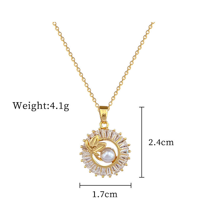 Jewelry Square Full Diamond Personalized Round Ring Leaves Necklace And Earrings - Gifts for Them