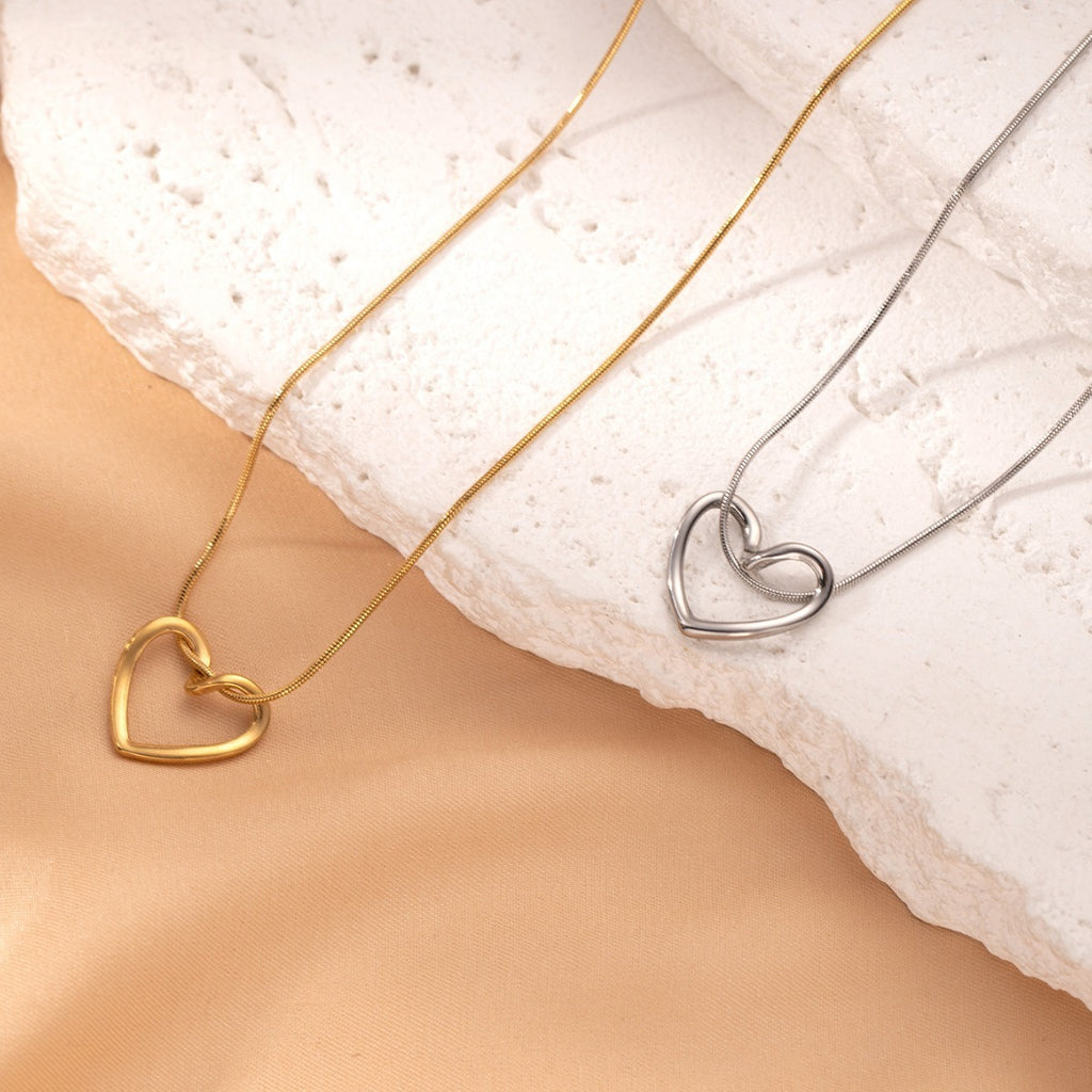 Jewelry Stainless Steel Twist Hollow Heart Pendant Necklace - Gifts for Them